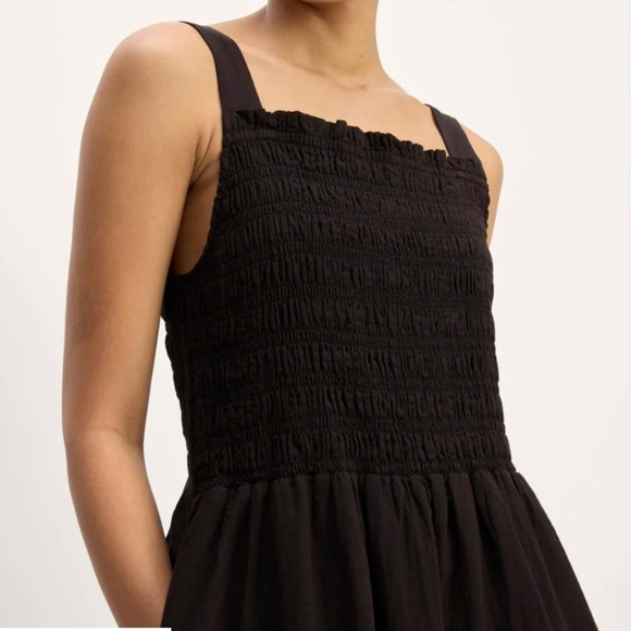 Everlane Black Smocked Midi Dress - Picture 2 of 11
